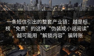 一条短信引出的整套产业链：越是标榜“免费”的这种“伪装成小说阅读”，越可能用“解锁内容”骗转账